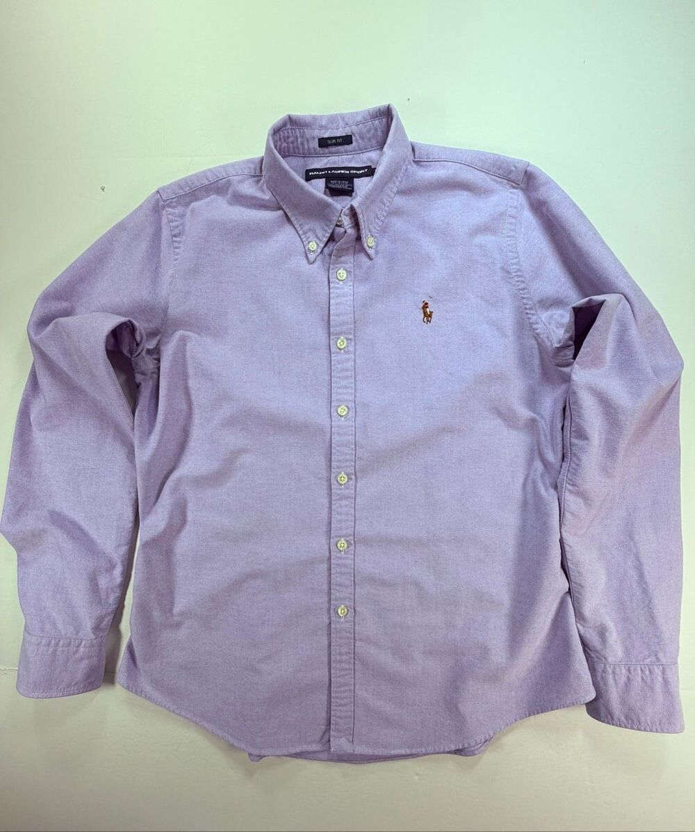 Ralph Lauren Sport Women’s Size 14 Purple Oxford Shirt Slim Fit Cotton Pony Logo - Picture 2 of 9